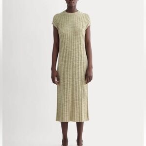 Everlane Column Dress Cotton Flax Linen Eucalyptus Green Midi Rib Cap Sleeve-L